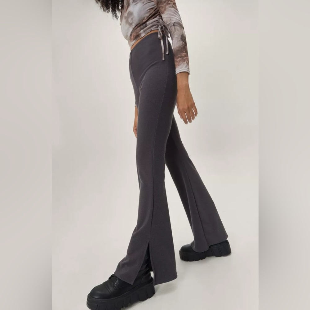 NastyGal Grey Ankle Slit Pants